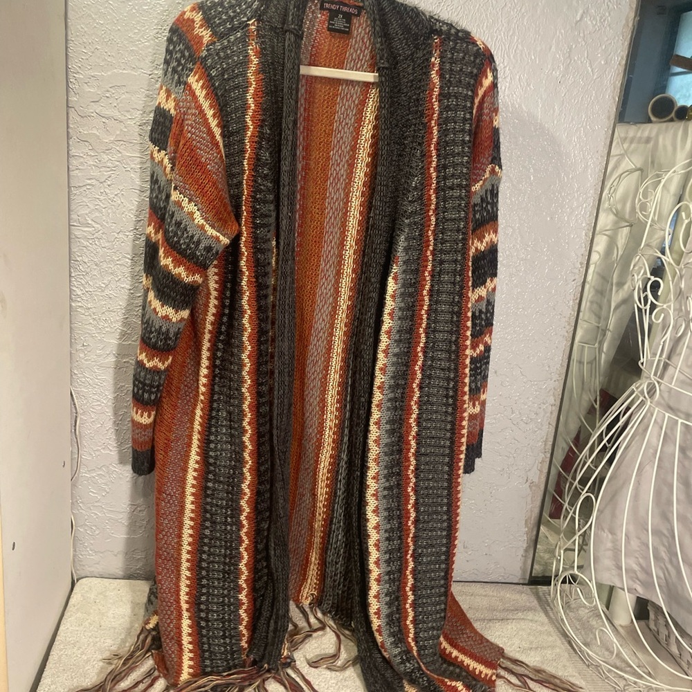 Cozy Multicolor Striped Cardigan hippie festival boho lagenlook